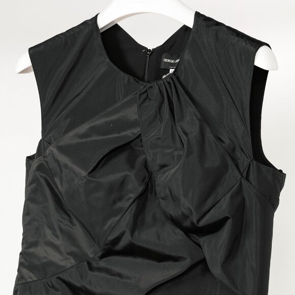 Giorgio Armani Black Silk Taffeta Draped Top - Picture 3 of 9